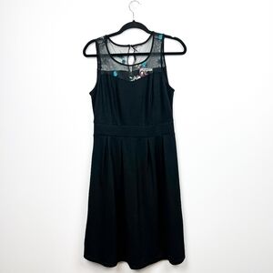NWT Ricki's Black Dress with Sheer Floral Embroidered Neckline
